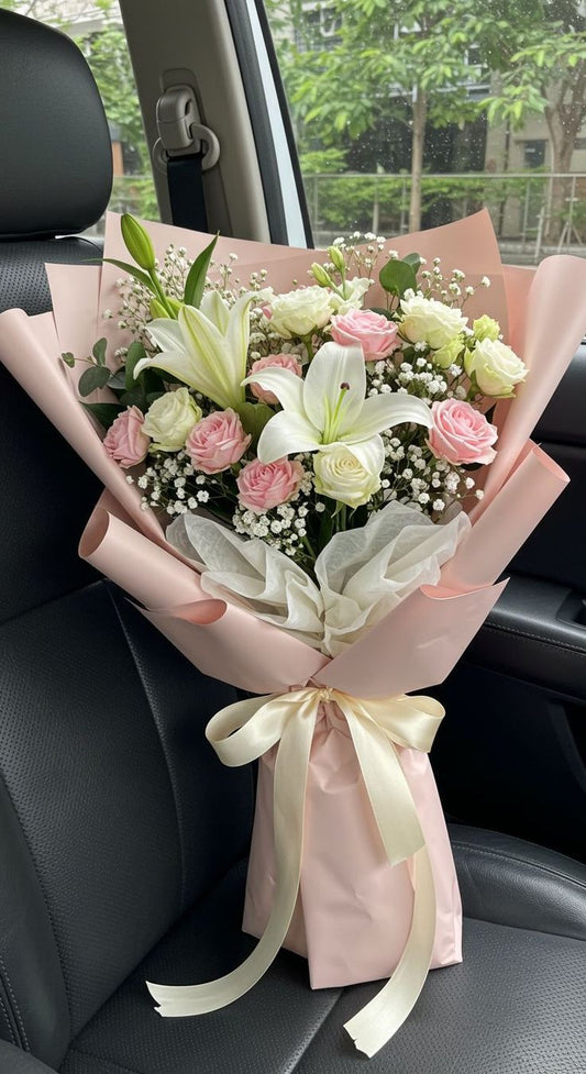 Elegant Pink & White Lily Rose Bouquet